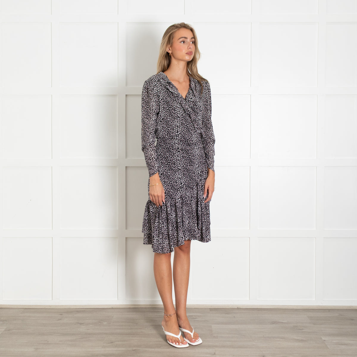 Diane Von Furstenberg Black And Burgundy Small Print Crossover Dress