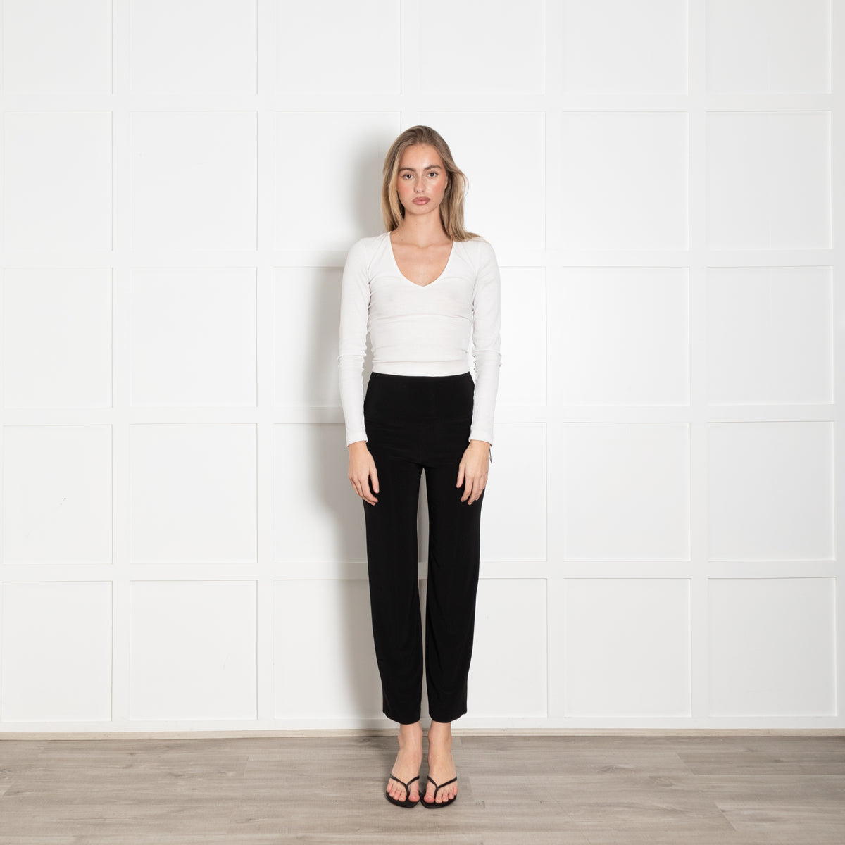 Norma Kamali Black Straight Leg Elastic Waist Jersey Trousers