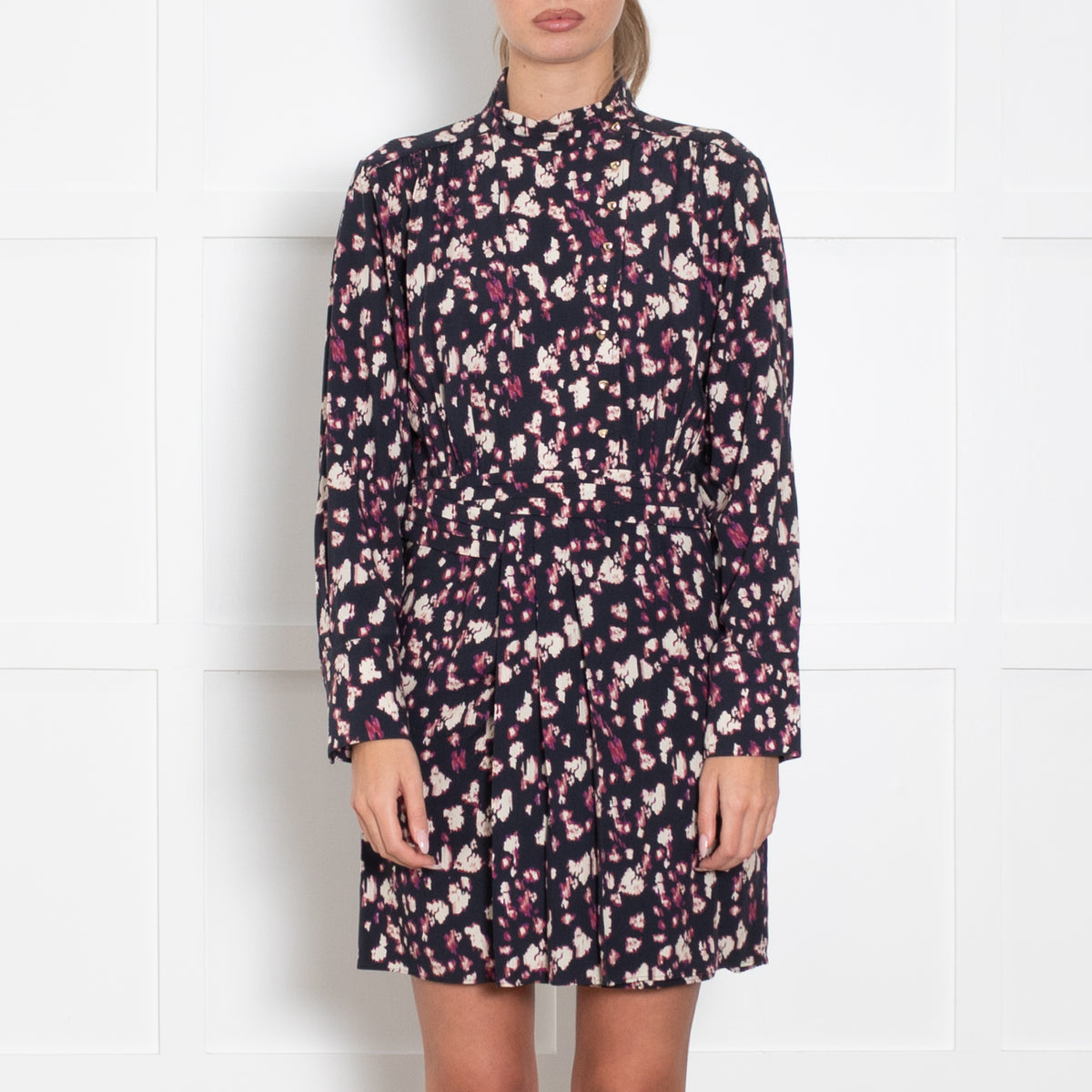 Ba&Sh Navy Burgundy Abstract Print Short Dress