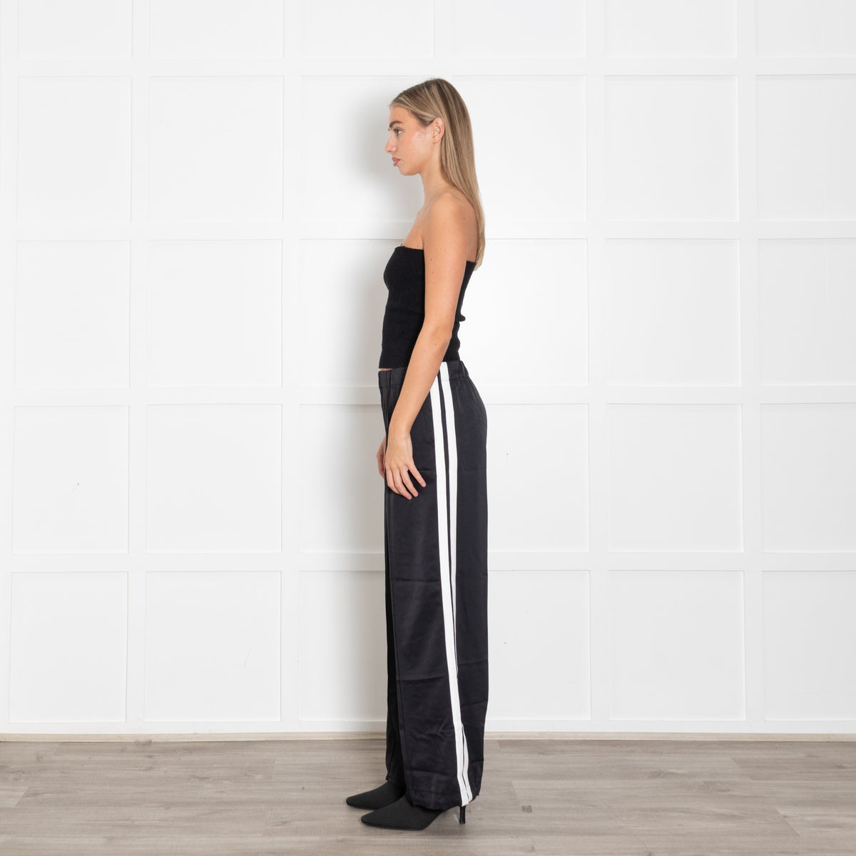 Me + Em Grey Black Side Stripe  Flared  Trousers