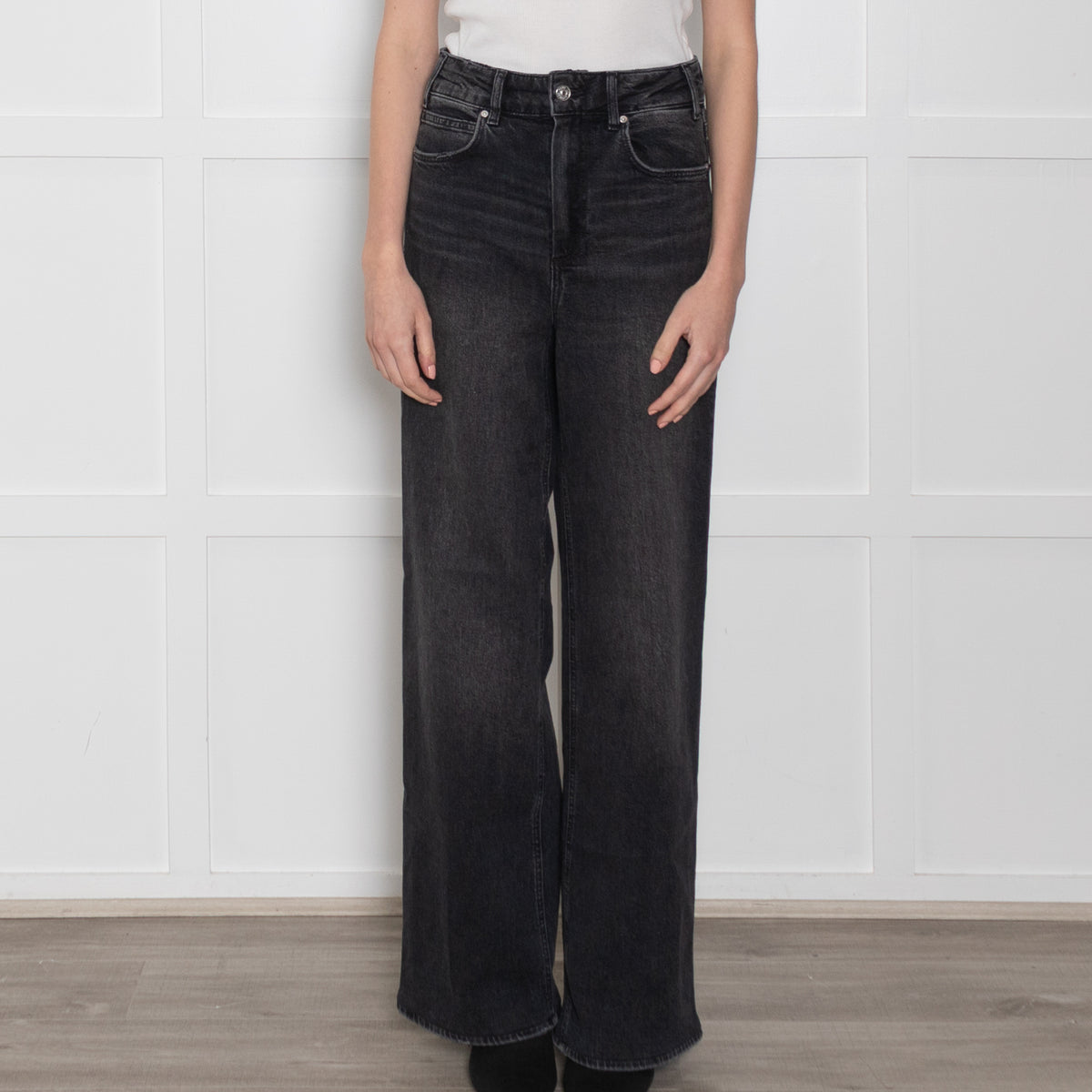 Paige Washed Black Wide Leg Jeans