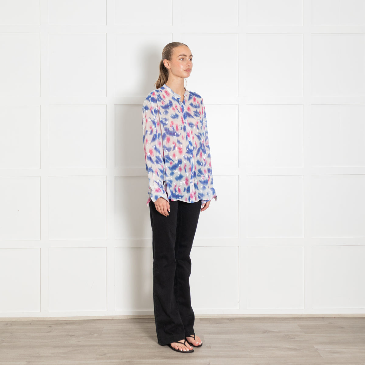 Isabel Marant White Pink Blue Sheer Blouse