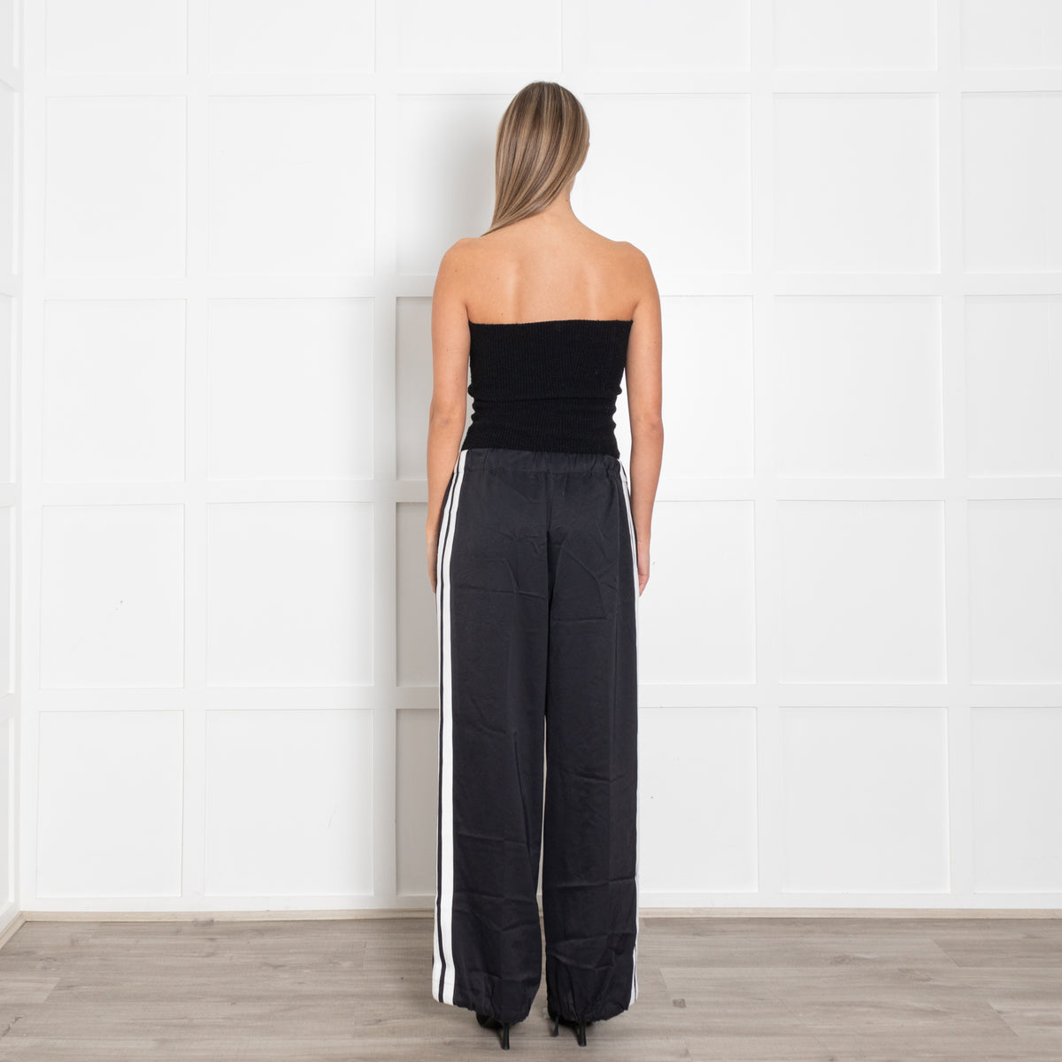 Serena Bute Black Wide Leg Trousers with White Side Stripe
