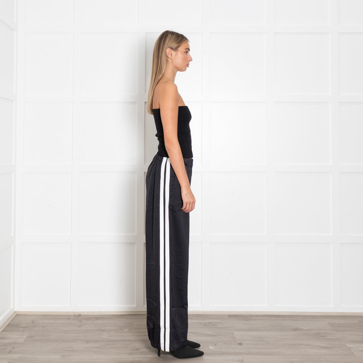 Serena Bute Black Wide Leg Trousers with White Side Stripe