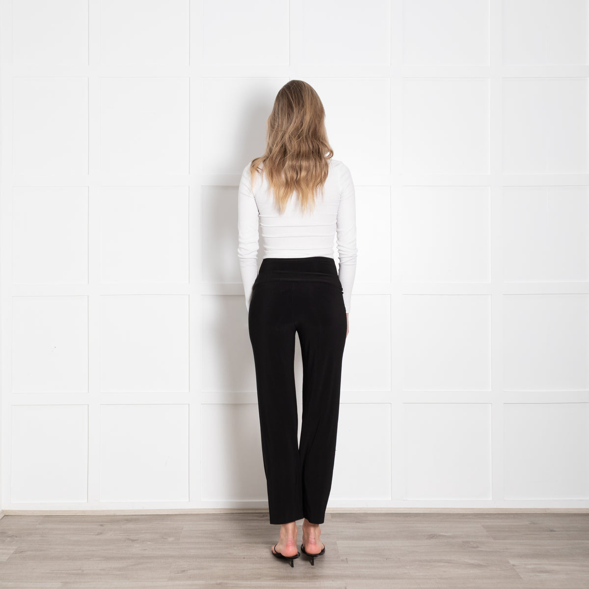 Norma Kamali Black Straight Leg Elastic Waist Jersey Trousers