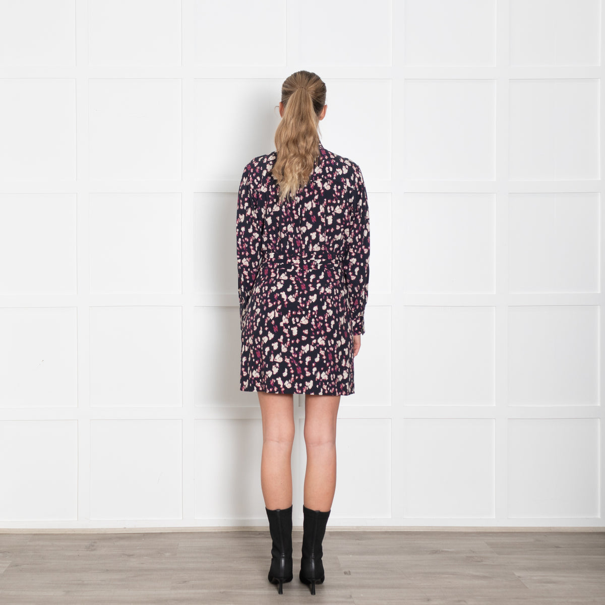 Ba&Sh Navy Burgundy Abstract Print Short Dress