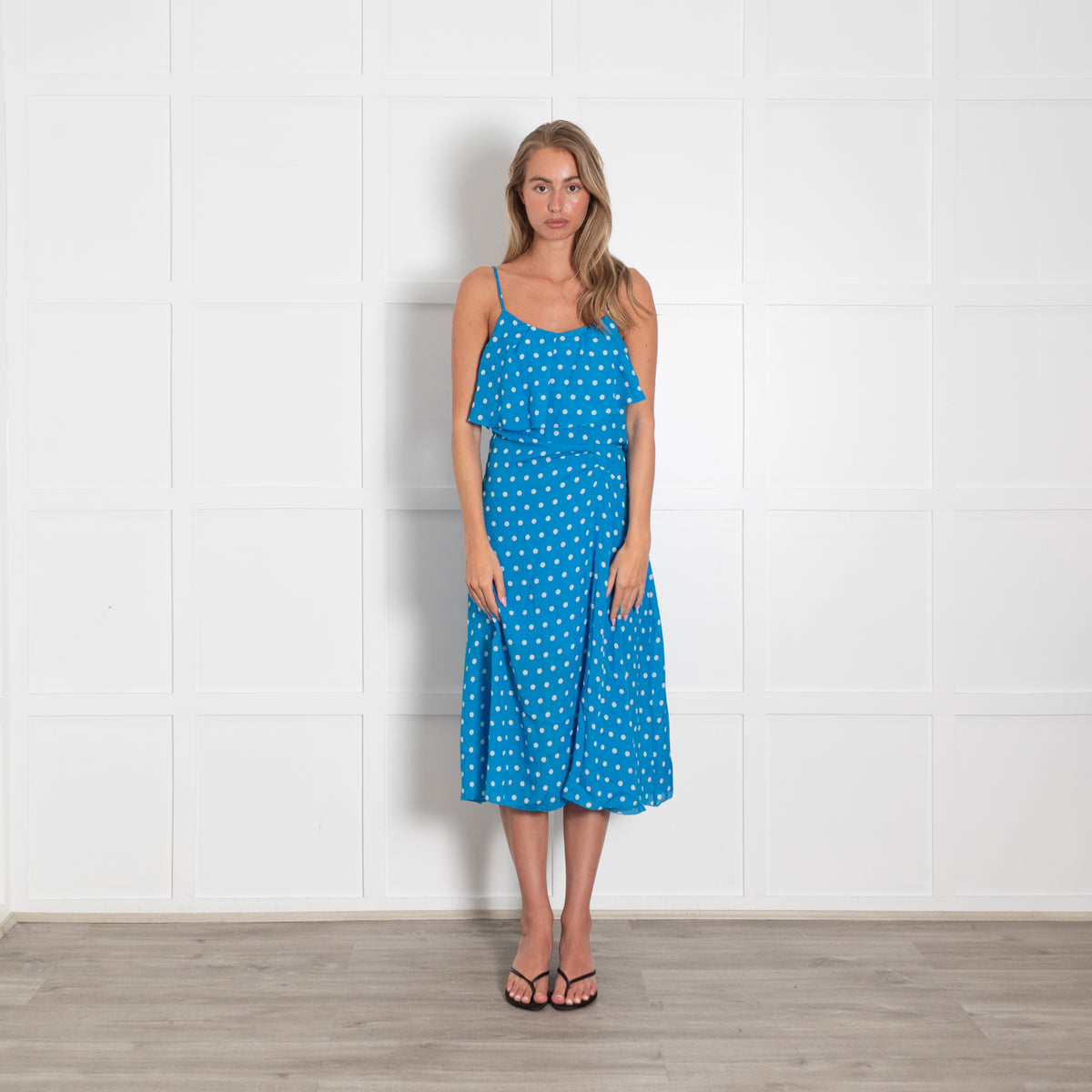 Essentiel Antwerp Blue Strappy Dress With White Polka Dots