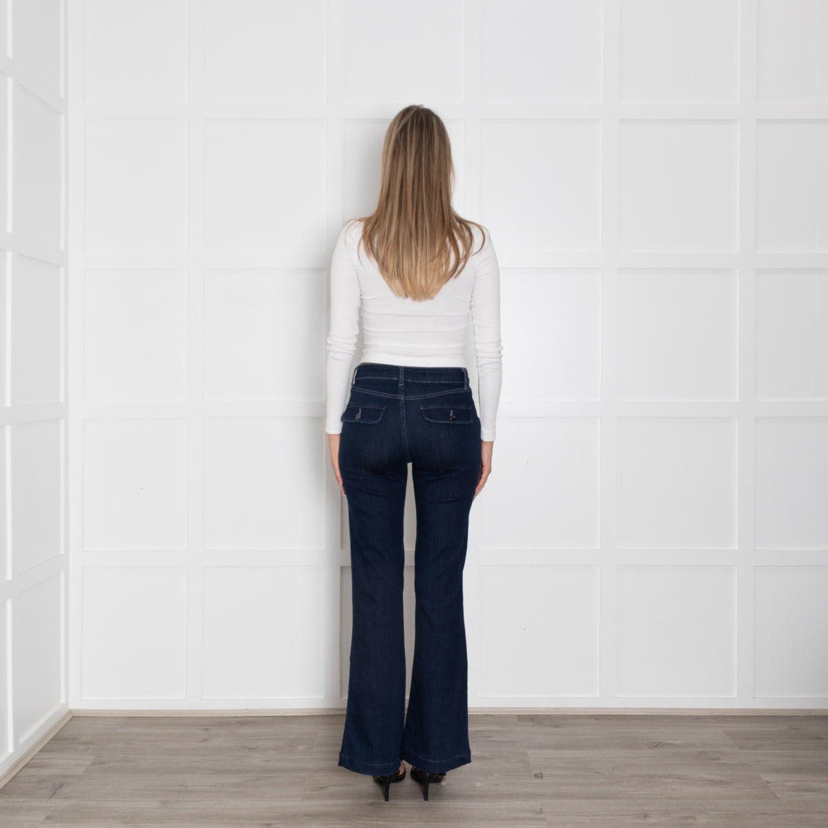 Donna Ida Blue Denim Front Stitching Flared Jeans