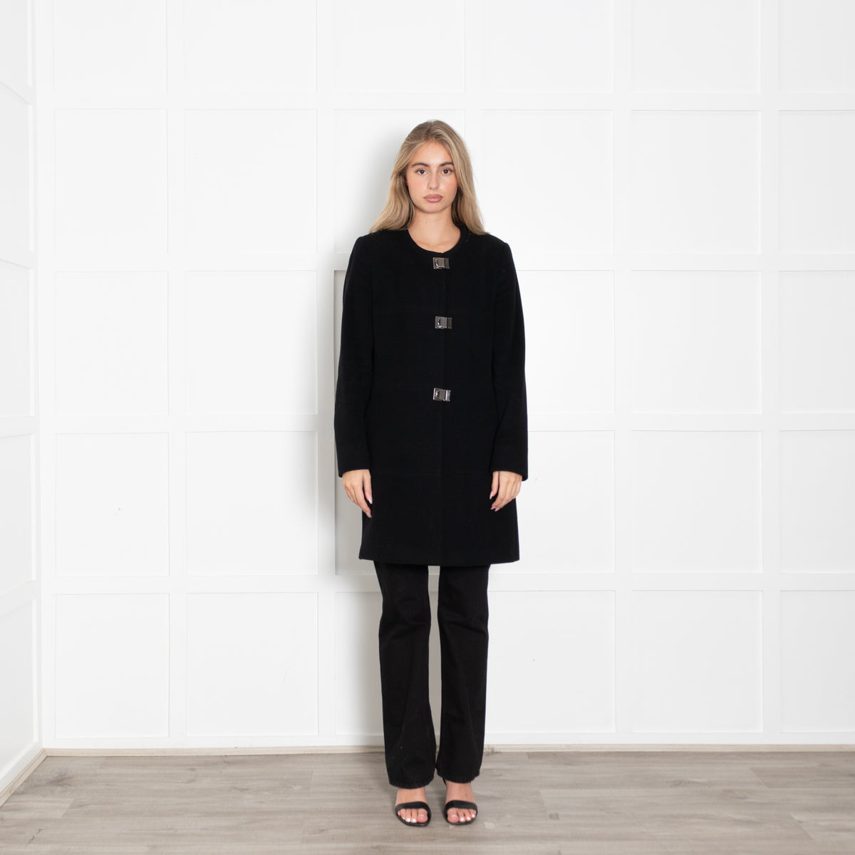 Riani Black Collarless Buckle Coat