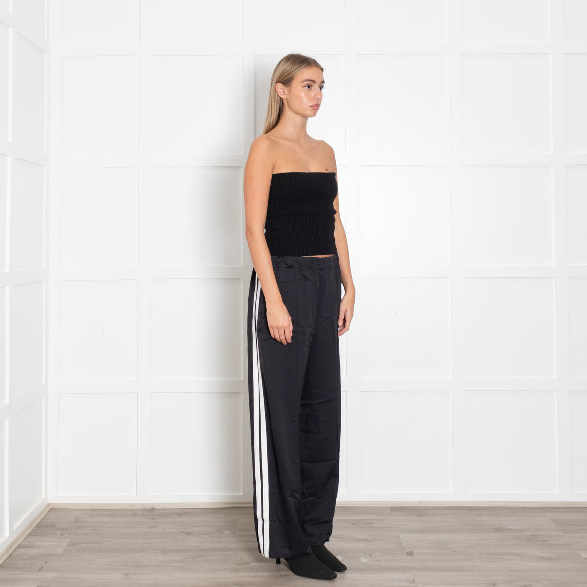 Me + Em Grey Black Side Stripe  Flared  Trousers