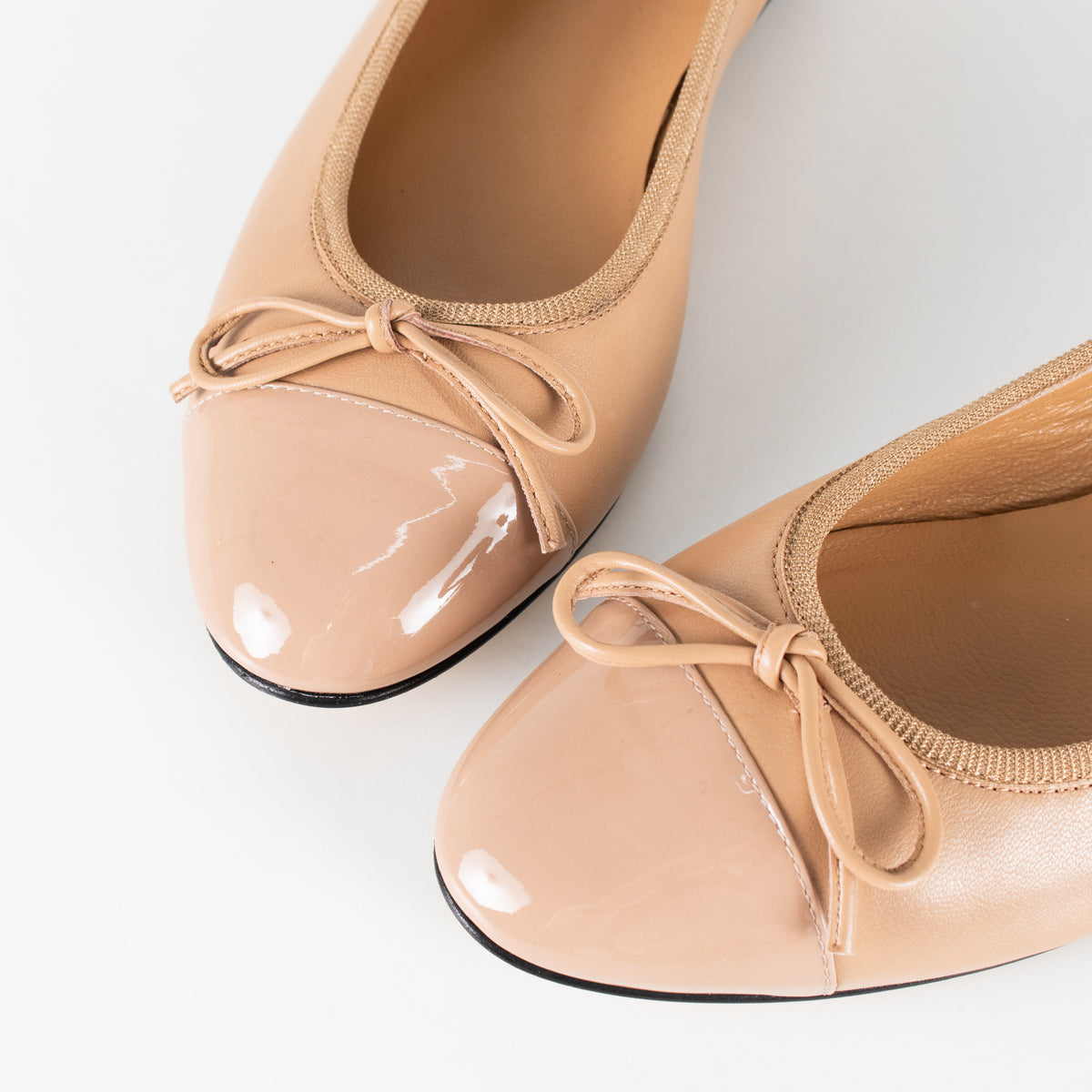 Russell & Bromley Camel Patent Toe Ballet Flat