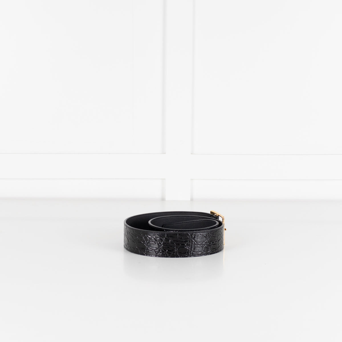Saint Laurent Black Croc Belt