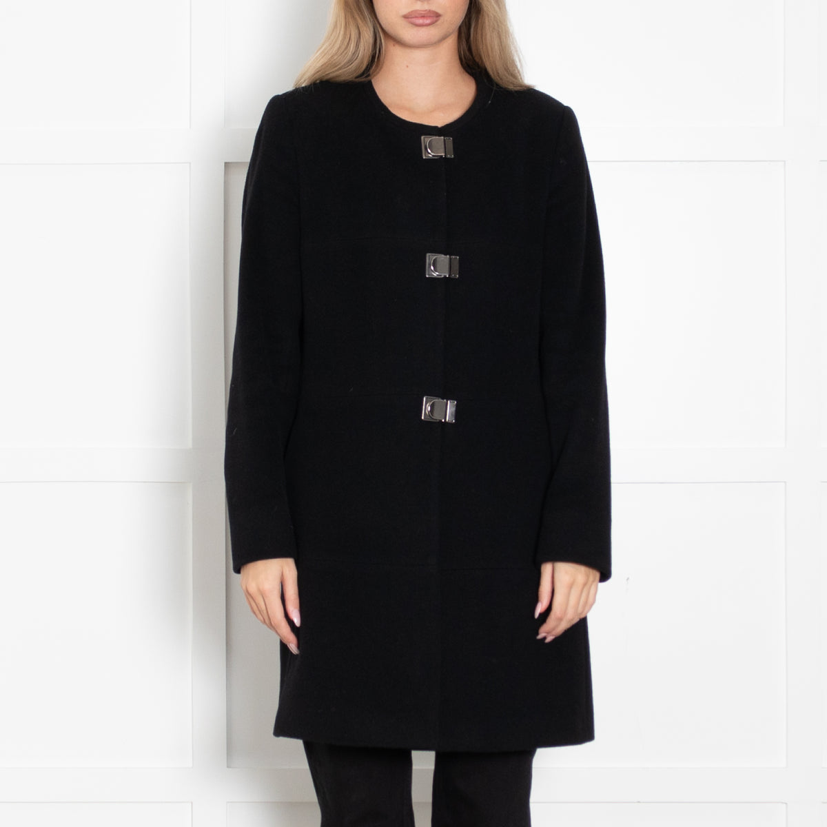 Riani Black Collarless Buckle Coat