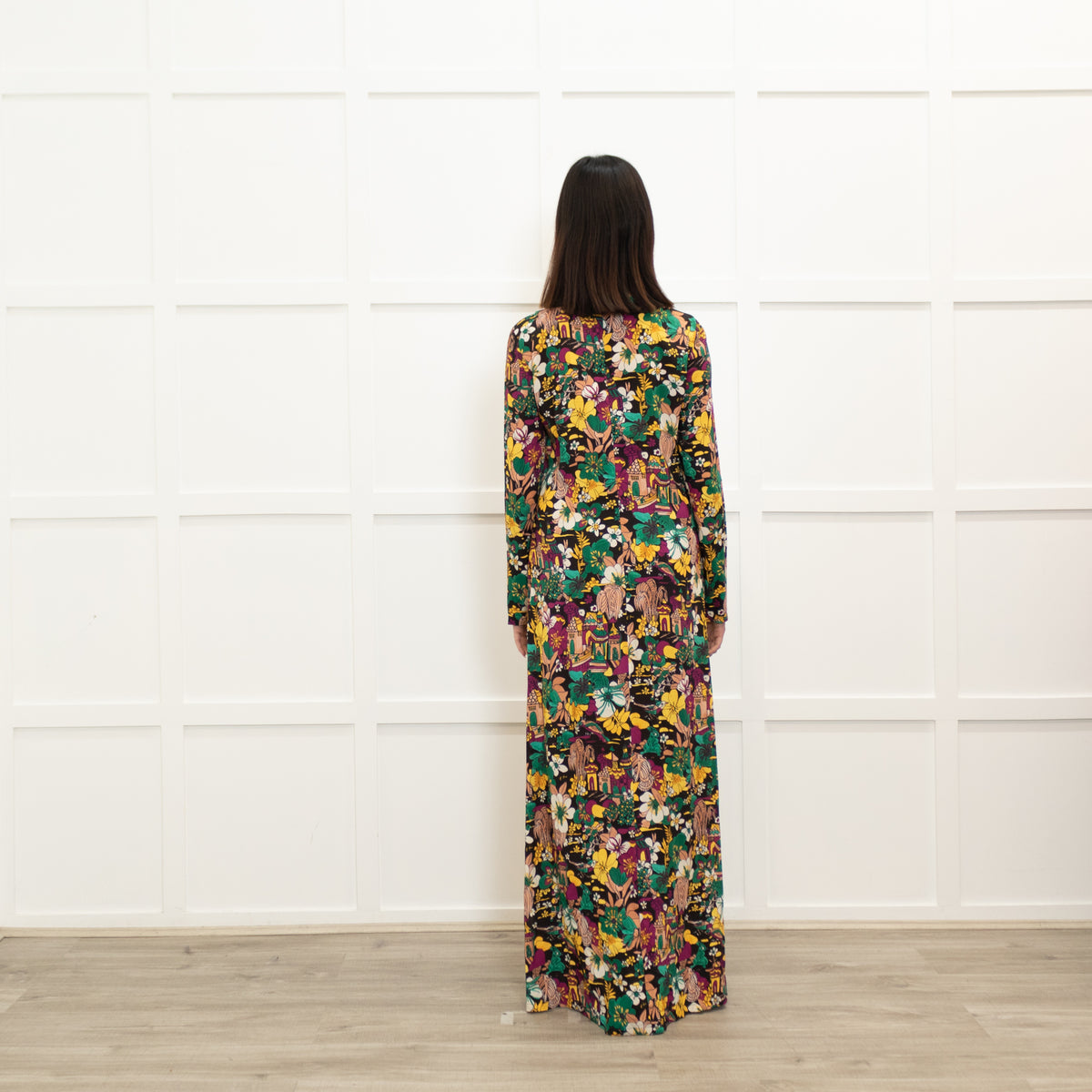 La DoubleJ Black Yellow Purple Paradise Print Maxi Dress