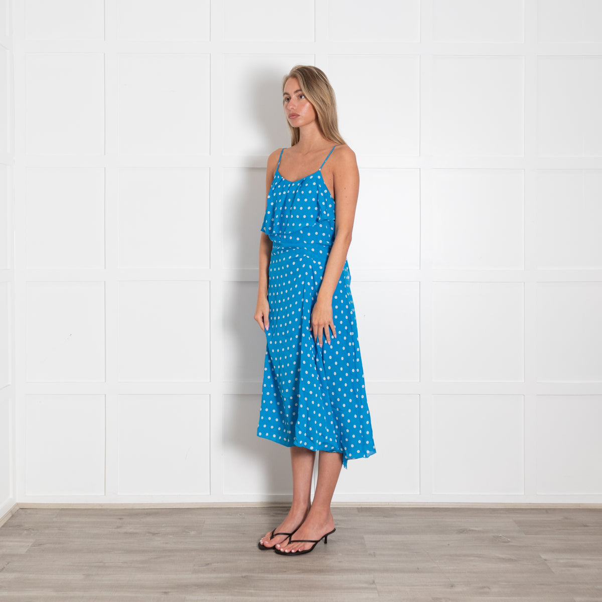 Essentiel Antwerp Blue Strappy Dress With White Polka Dots