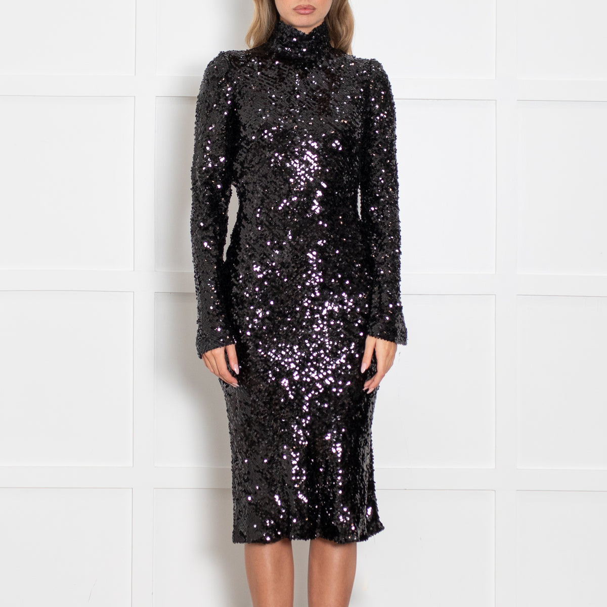 Galvan Black Sequin Backless Dress