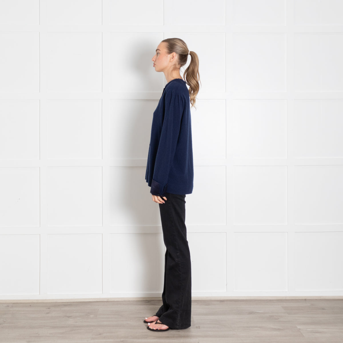 Wyse Blue Cashmere Blend Satin Neck Tie Sweater