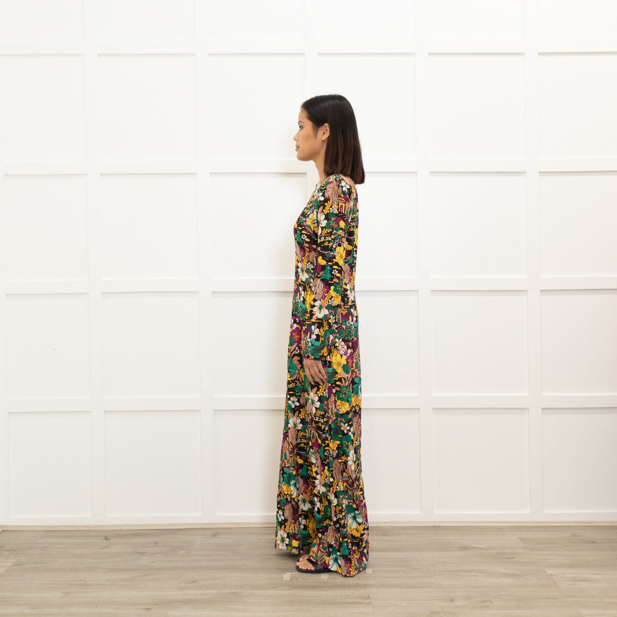 La DoubleJ Black Yellow Purple Paradise Print Maxi Dress