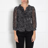 Diane Von Furstenberg Grey Animal Print Frill Trim Long Sleeve Blouse