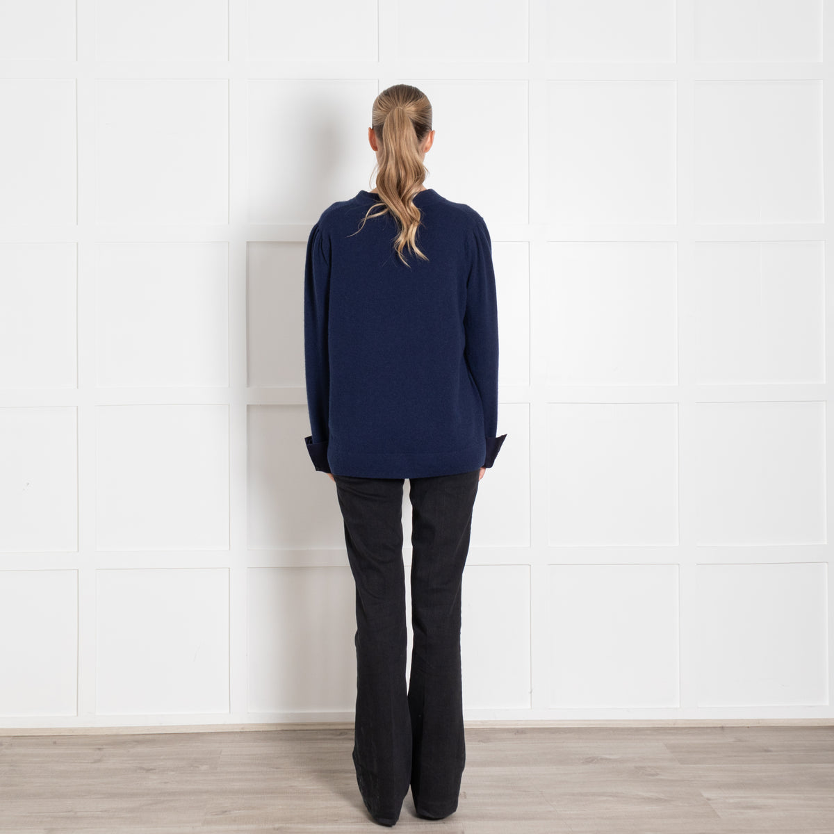 Wyse Blue Cashmere Blend Satin Neck Tie Sweater