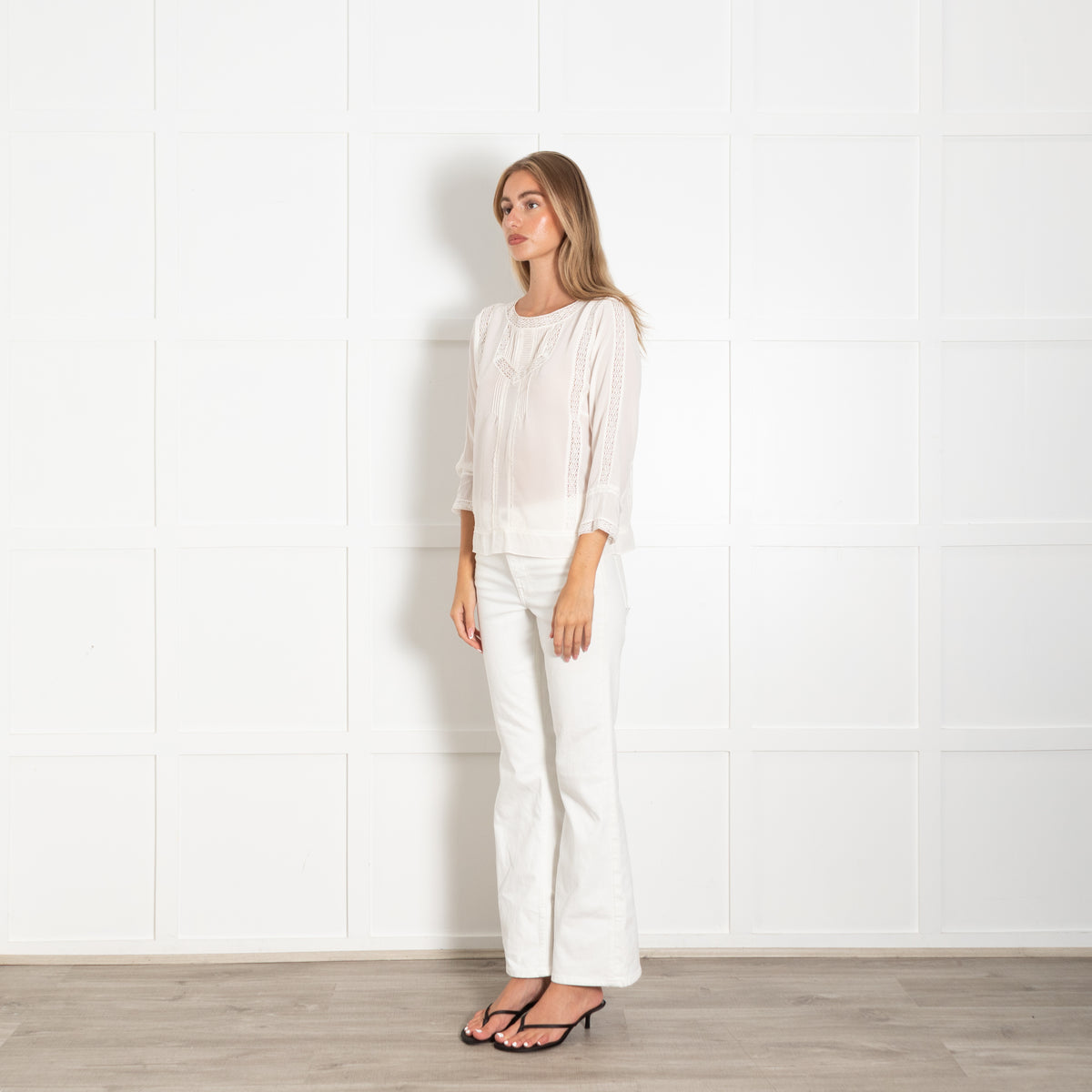 Rebecca Taylor Cream Silk  Lace Insert Blouse