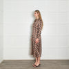 Charlotte Sparre Black Brown White Print Front Open Silk Maxi Dress