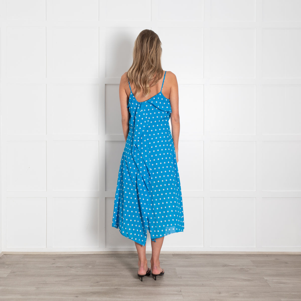 Essentiel Antwerp Blue Strappy Dress With White Polka Dots