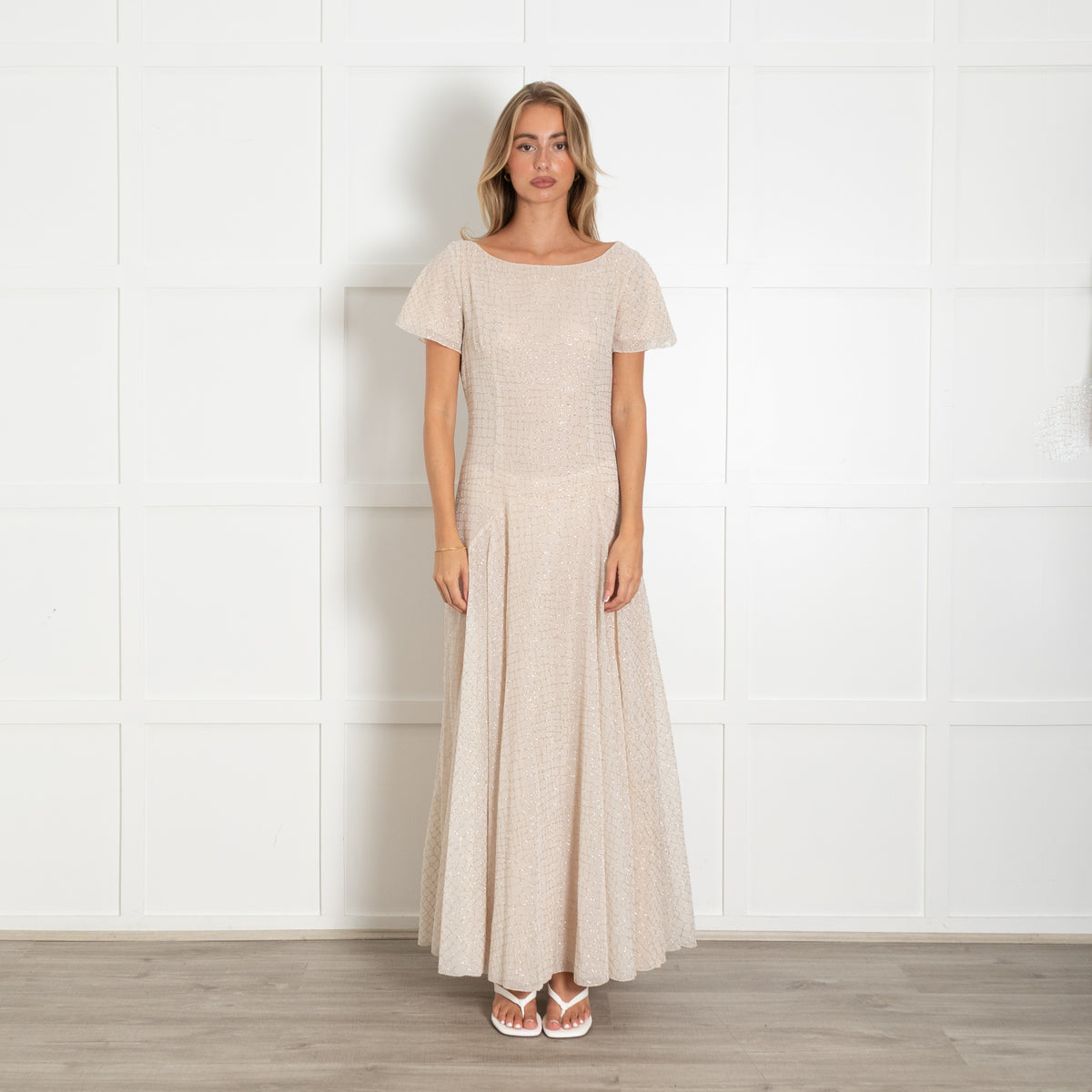 Boutique Moschino Peach Gold Sequin Maxi Dress