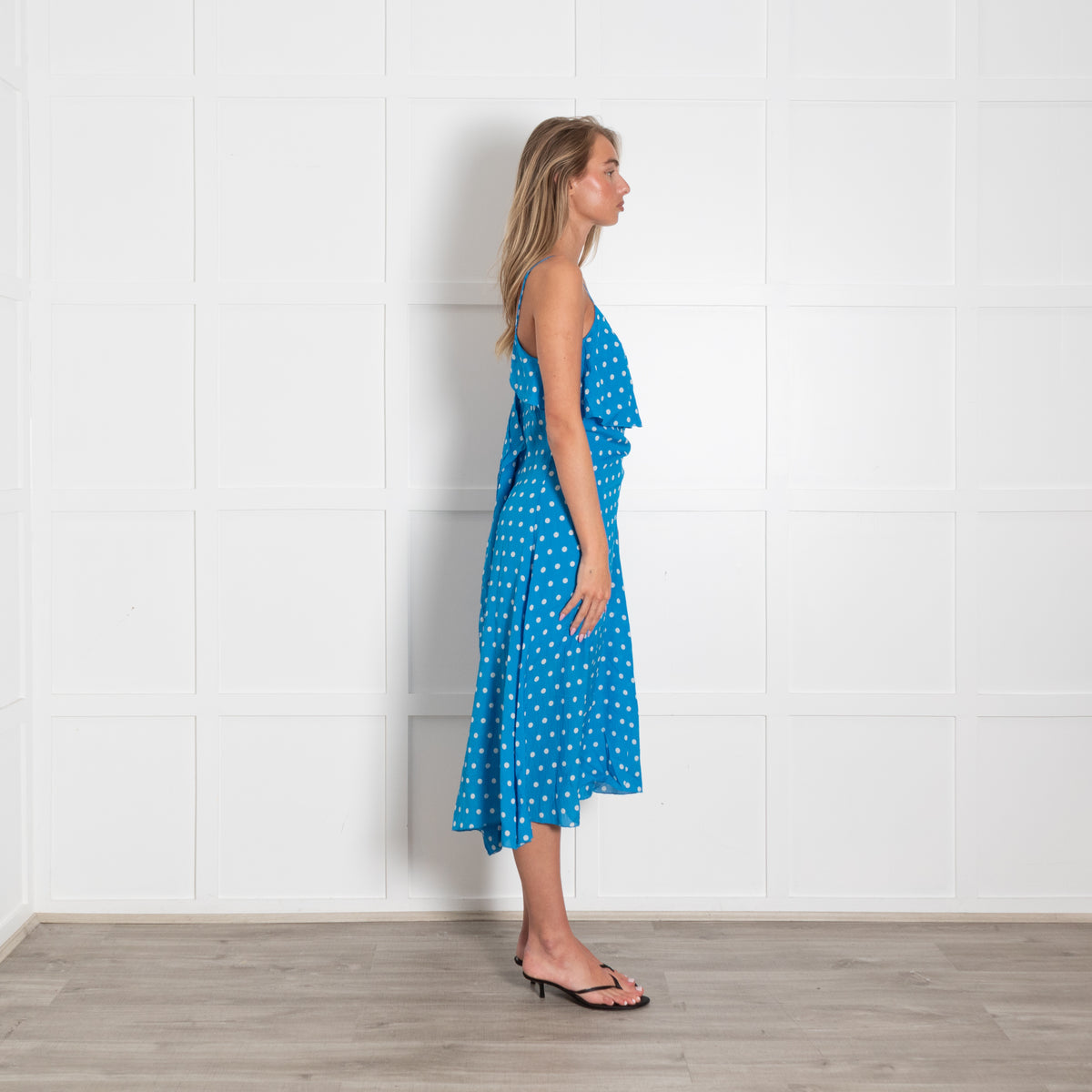 Essentiel Antwerp Blue Strappy Dress With White Polka Dots