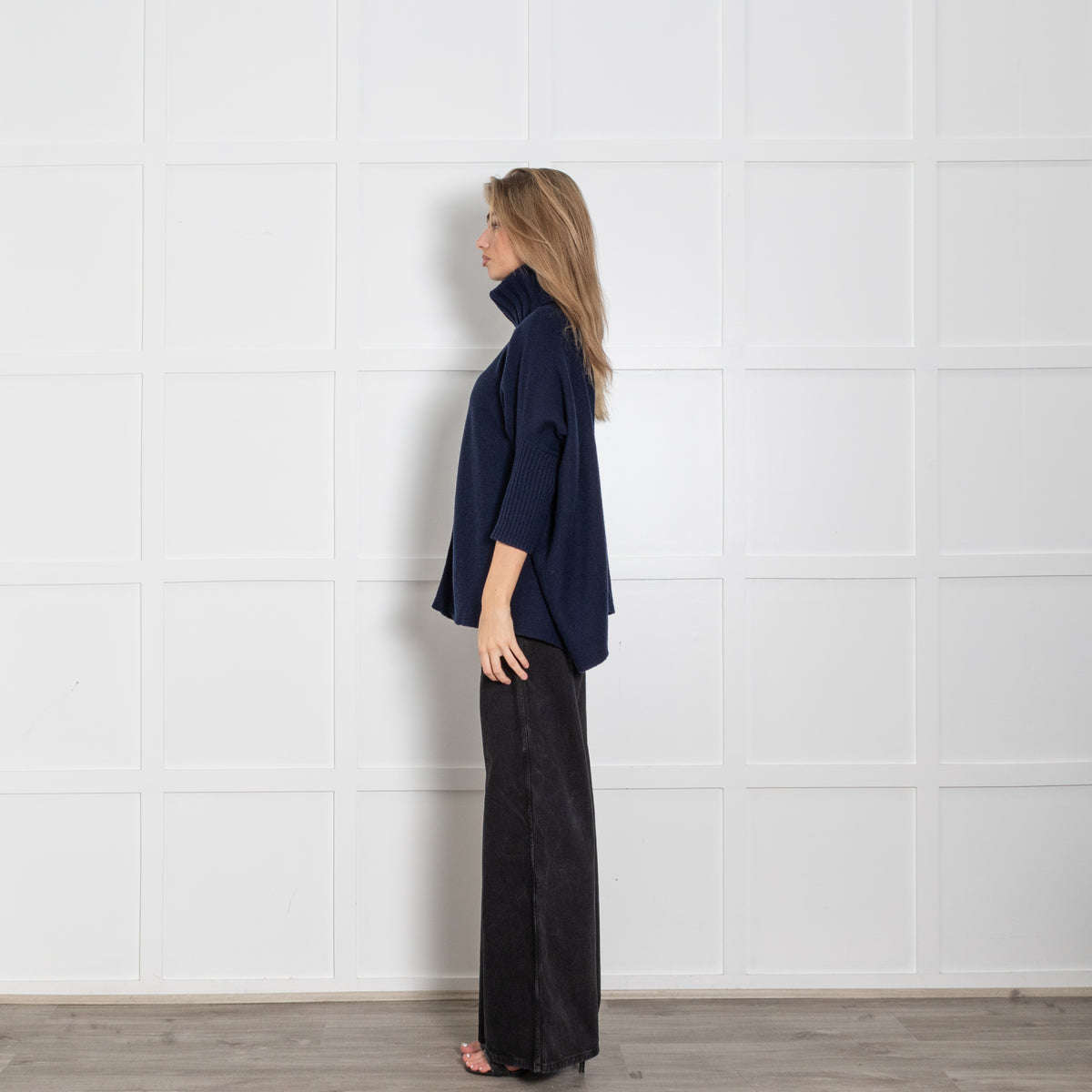 Diane Von Furstenberg Navy Blue Wool Rollneck Cape