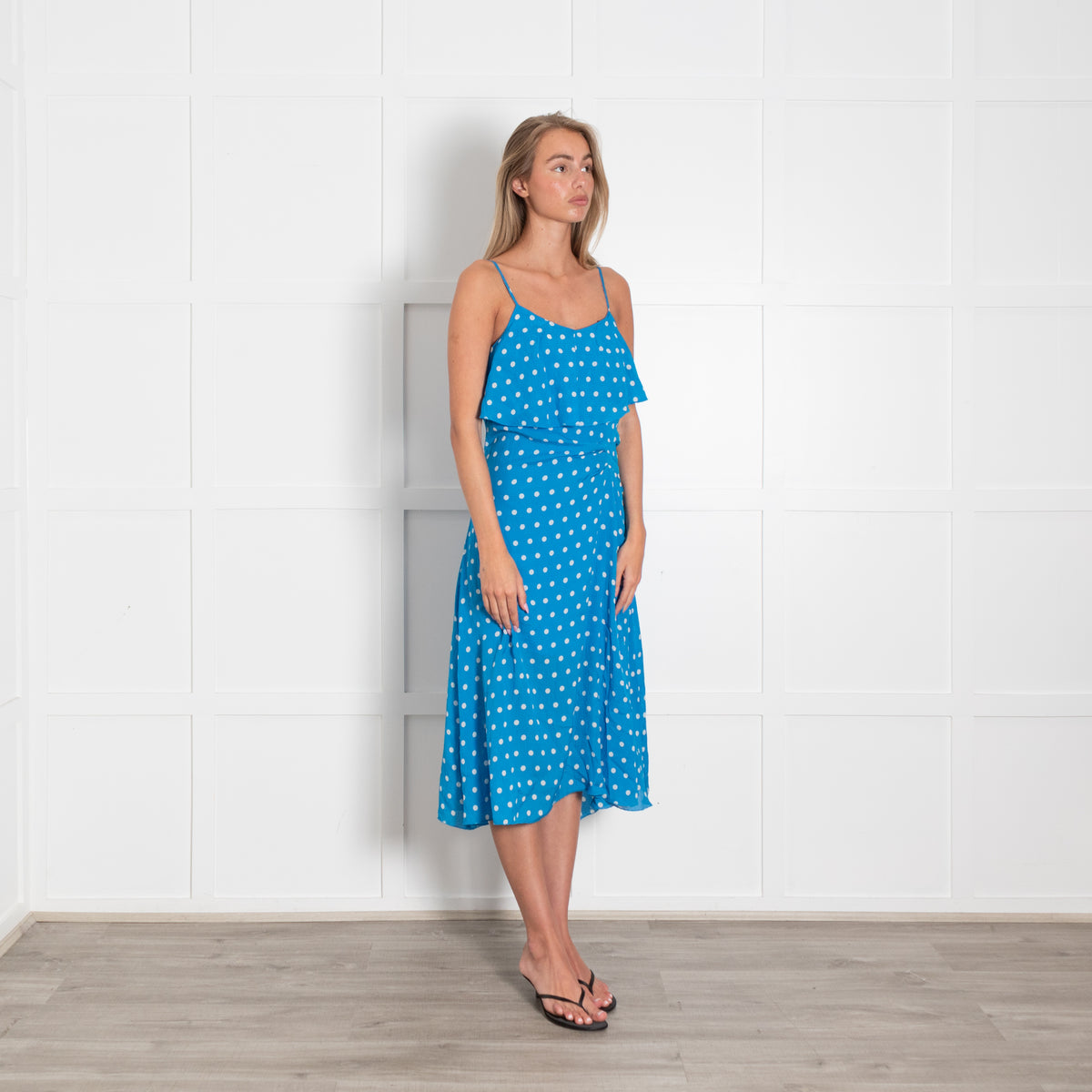 Essentiel Antwerp Blue Strappy Dress With White Polka Dots
