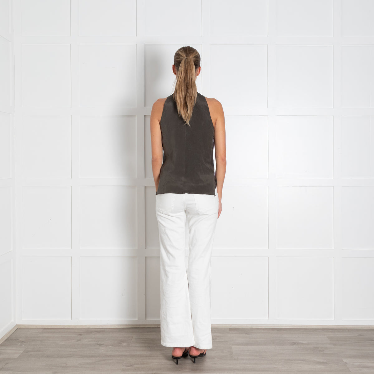 Me + Em Khaki Sleeveless Zip Back Detail Top