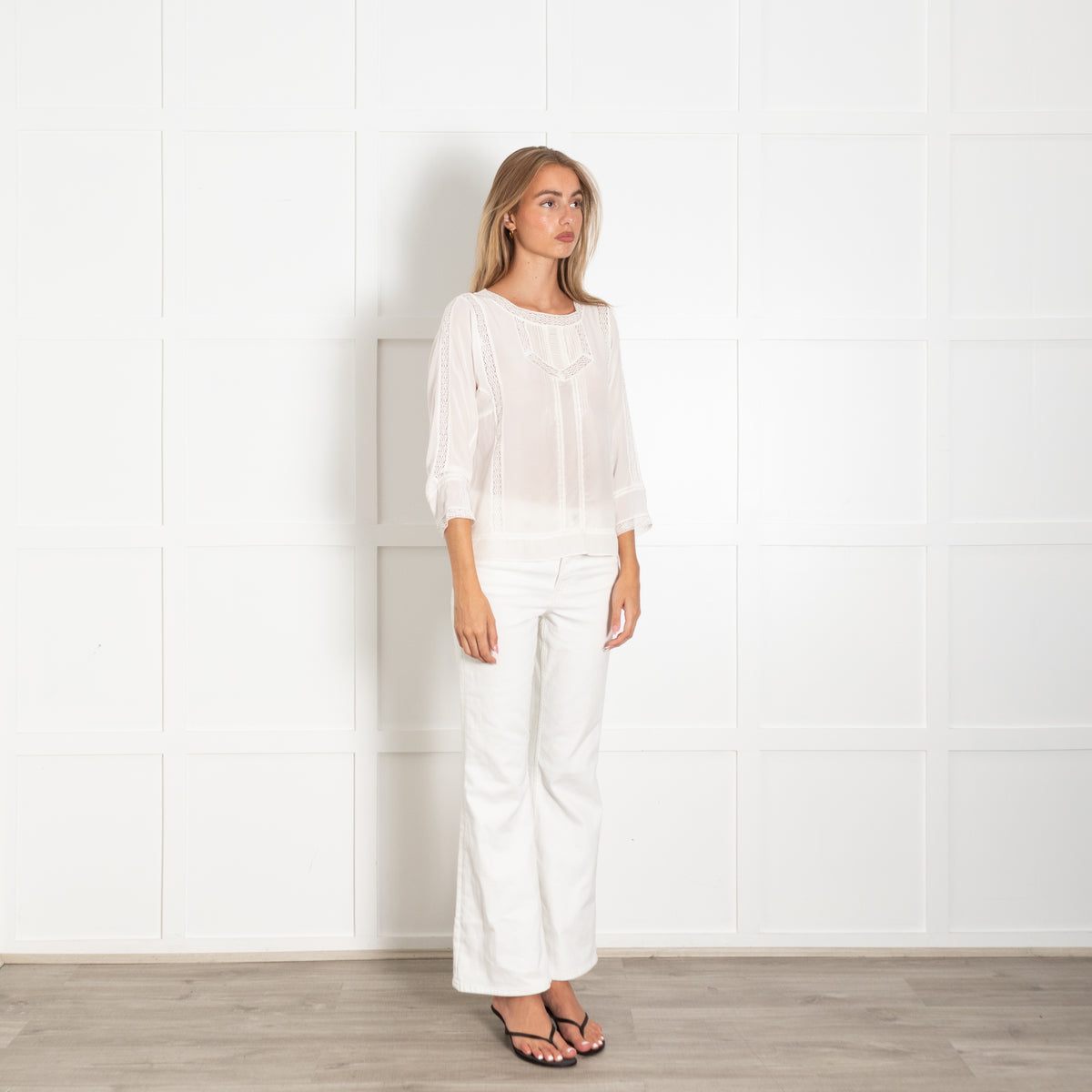 Rebecca Taylor Cream Silk  Lace Insert Blouse
