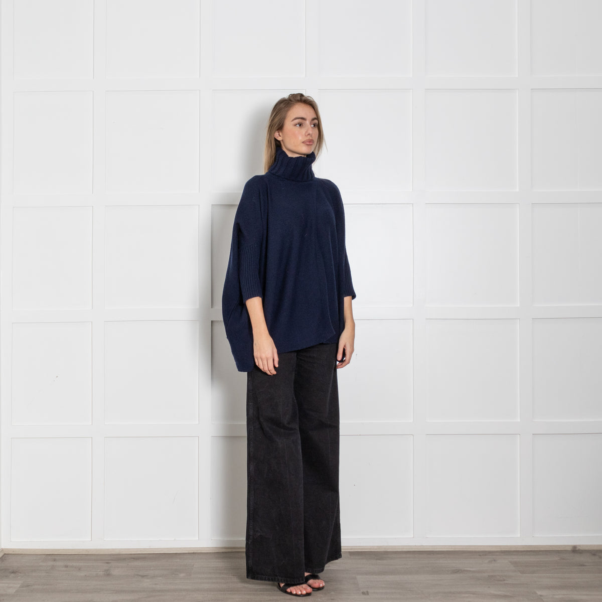 Diane Von Furstenberg Navy Blue Wool Rollneck Cape