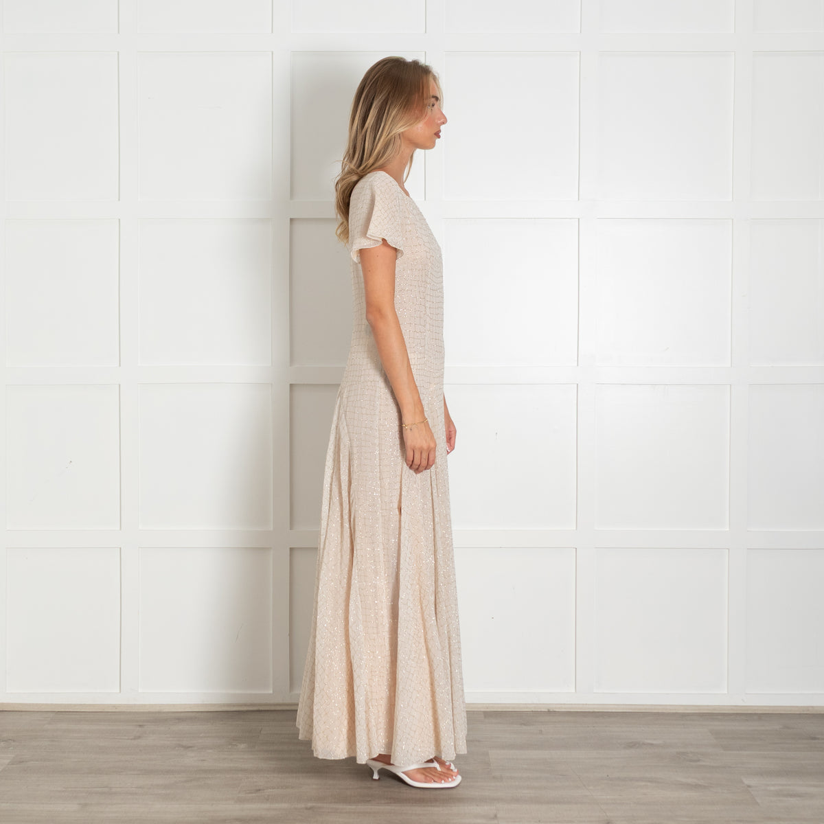 Boutique Moschino Peach Gold Sequin Maxi Dress