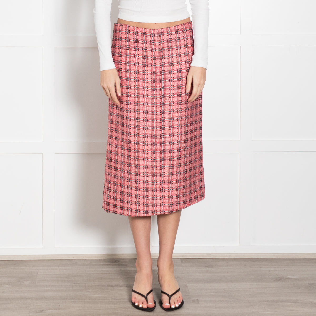 Marni Red Black Checked Pencil Skirt