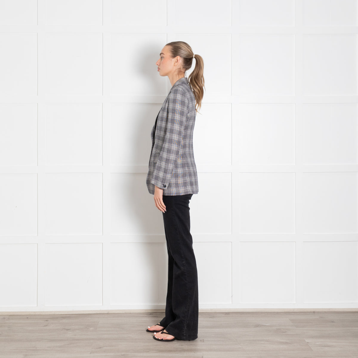 Rag & Bone Navy White Check Linen Blend Jacket