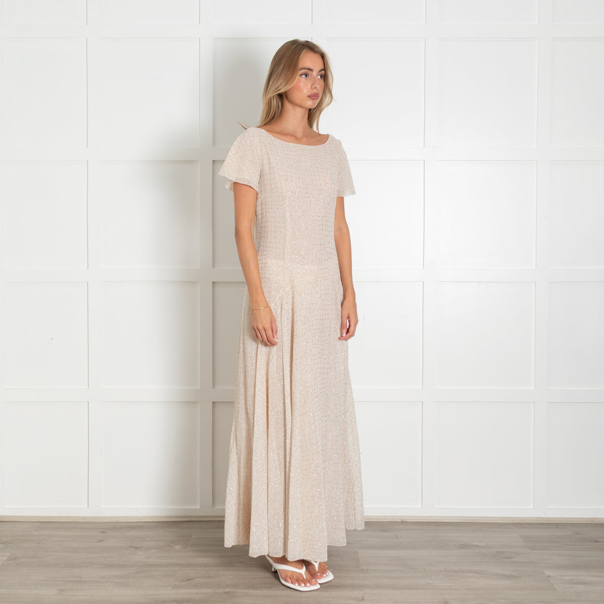 Boutique Moschino Peach Gold Sequin Maxi Dress