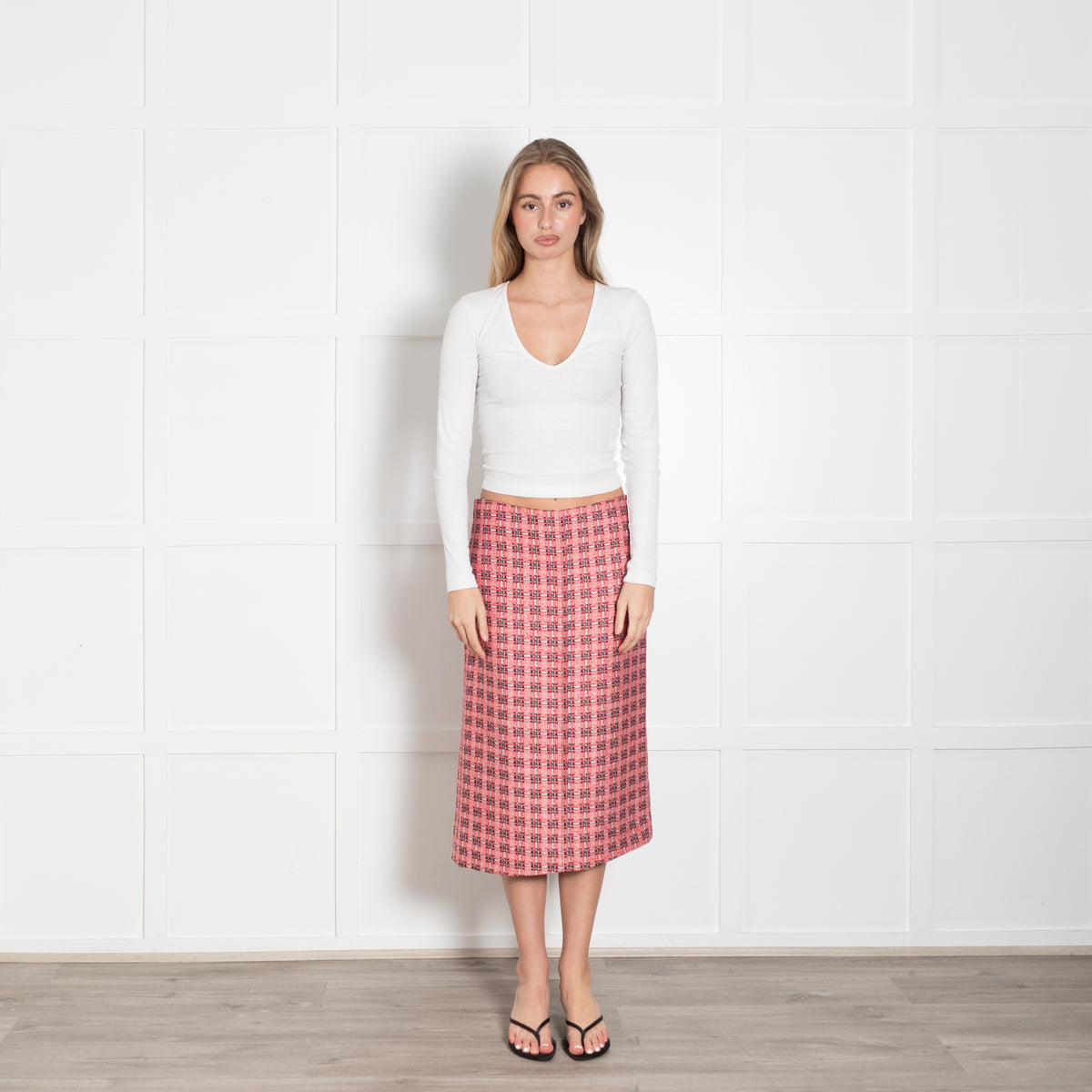 Marni Red Black Checked Pencil Skirt