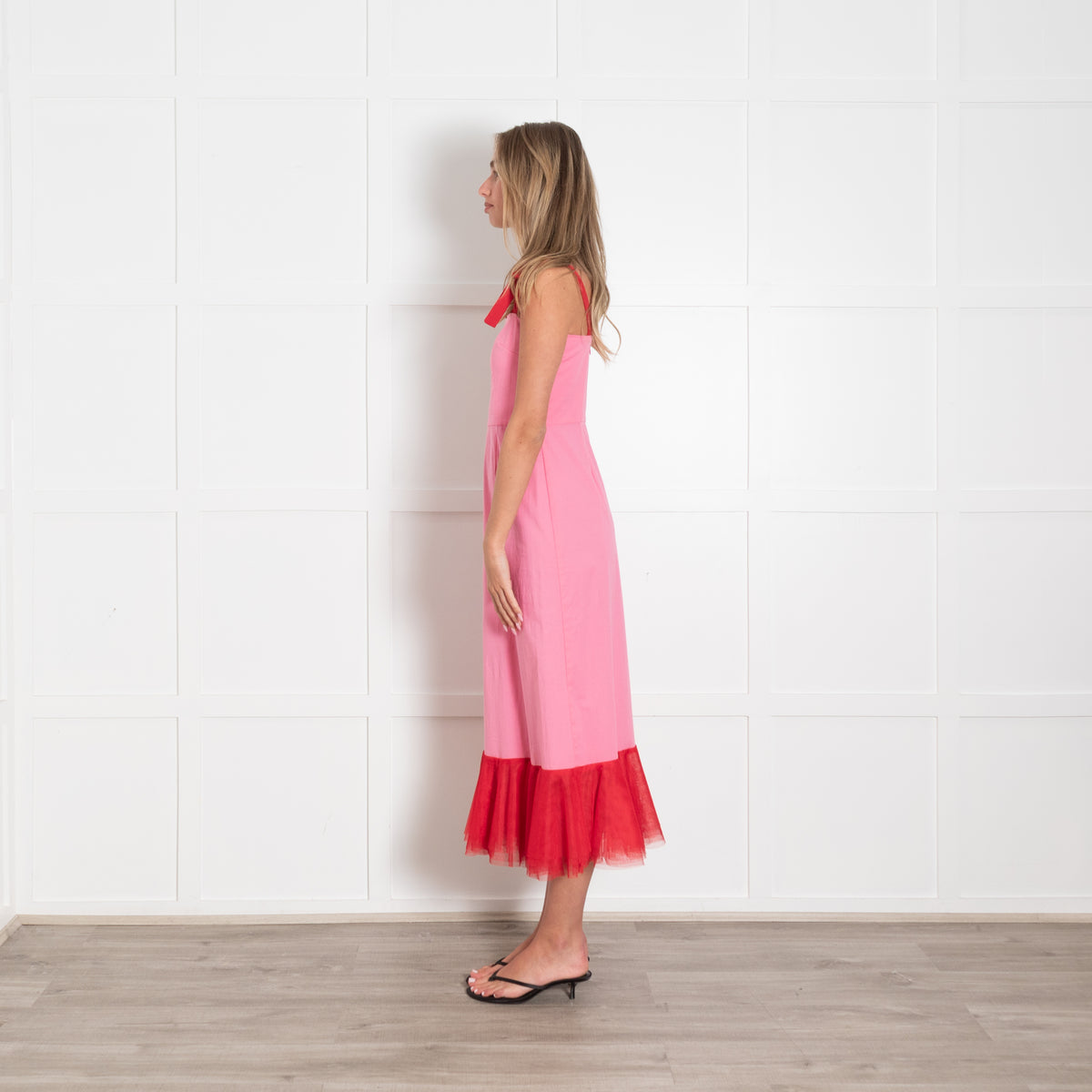 Staud Lagdon Pink with Red Tulle Hem Dress