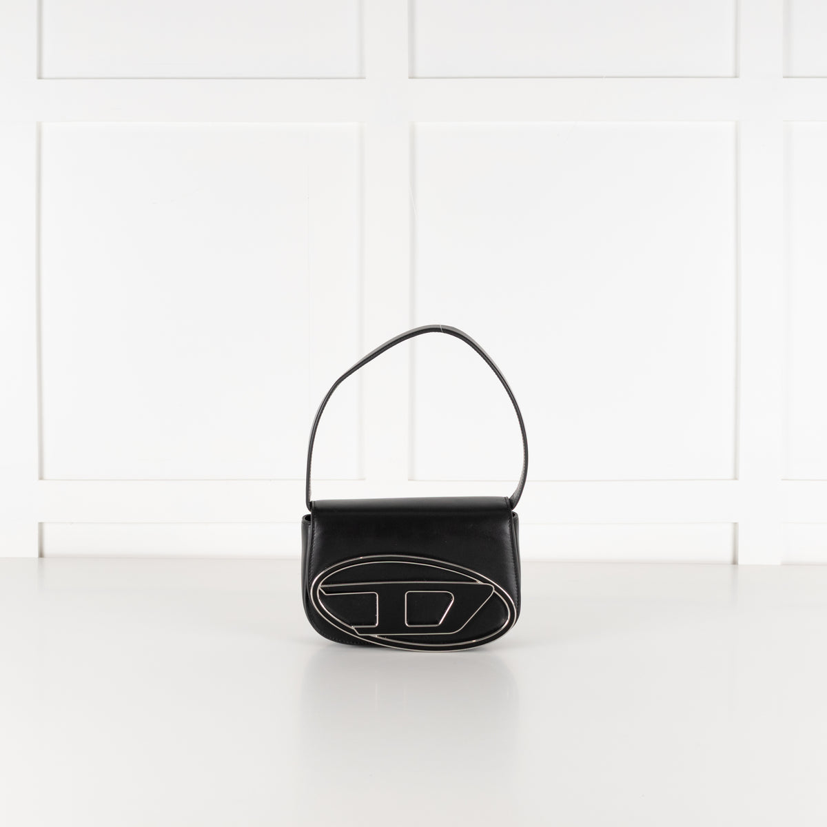 Diesel Black Leather 1DR Logo Shoulder Bag