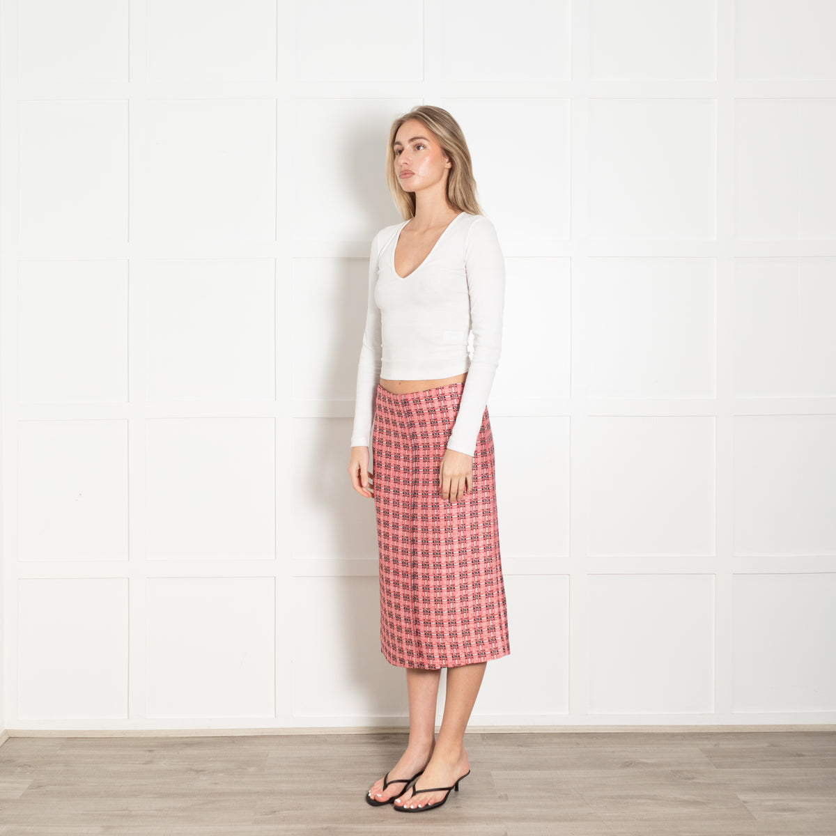 Marni Red Black Checked Pencil Skirt