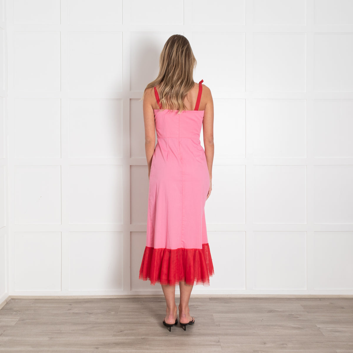 Staud Lagdon Pink with Red Tulle Hem Dress