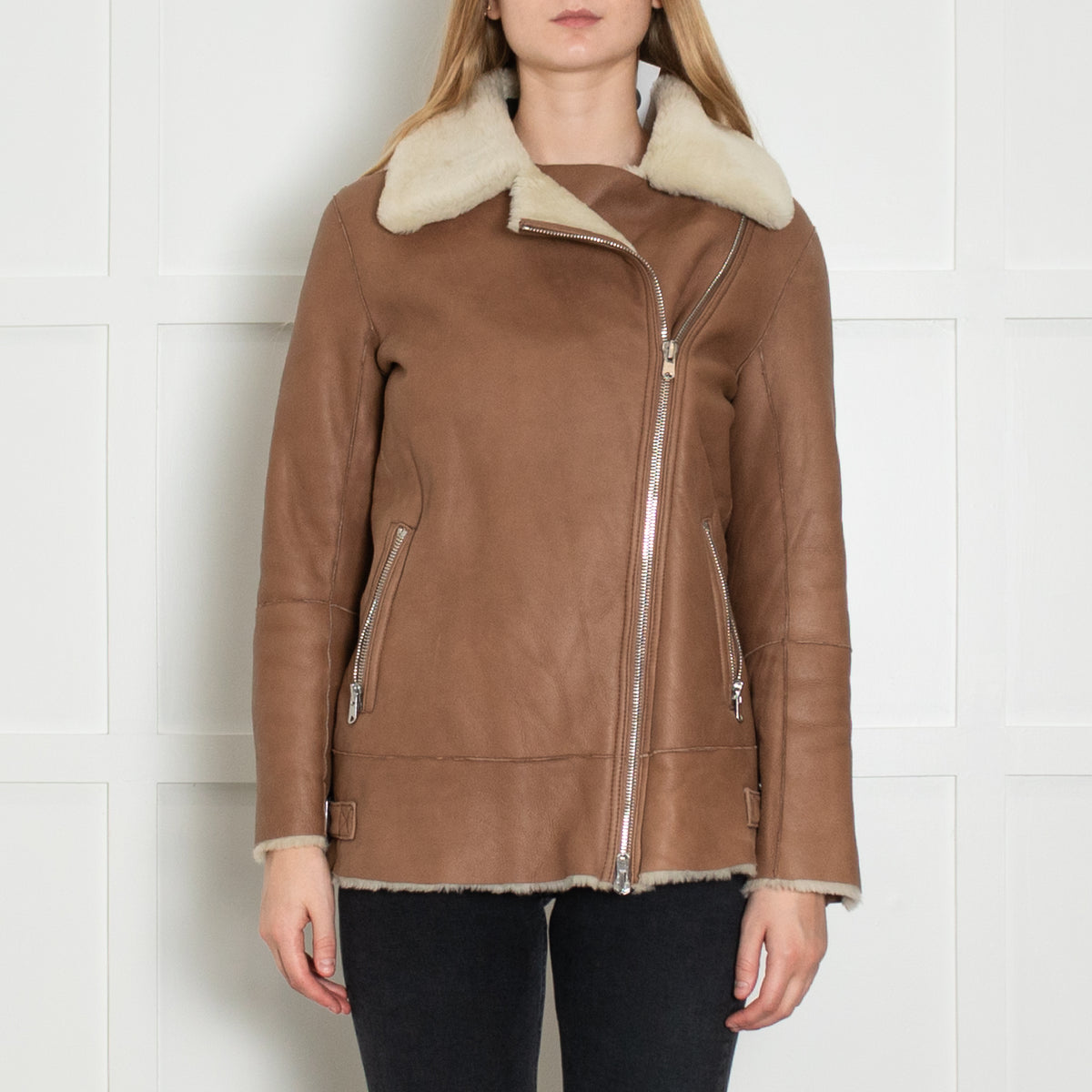 Club Monaco Tan Shearling Aviator Style Jacket