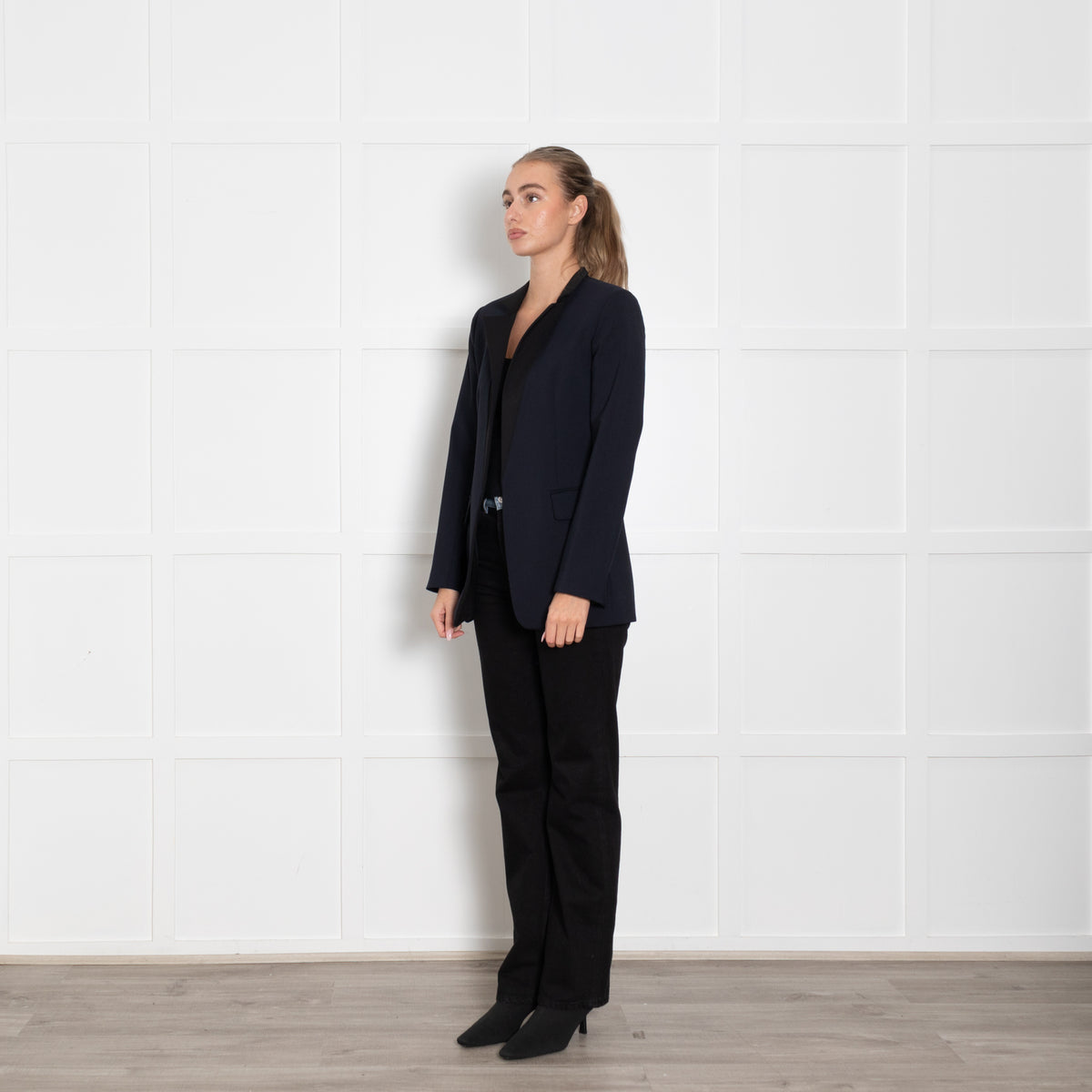 Sportmax Navy Blue Black Trim Edge To Edge Blazer Jacket