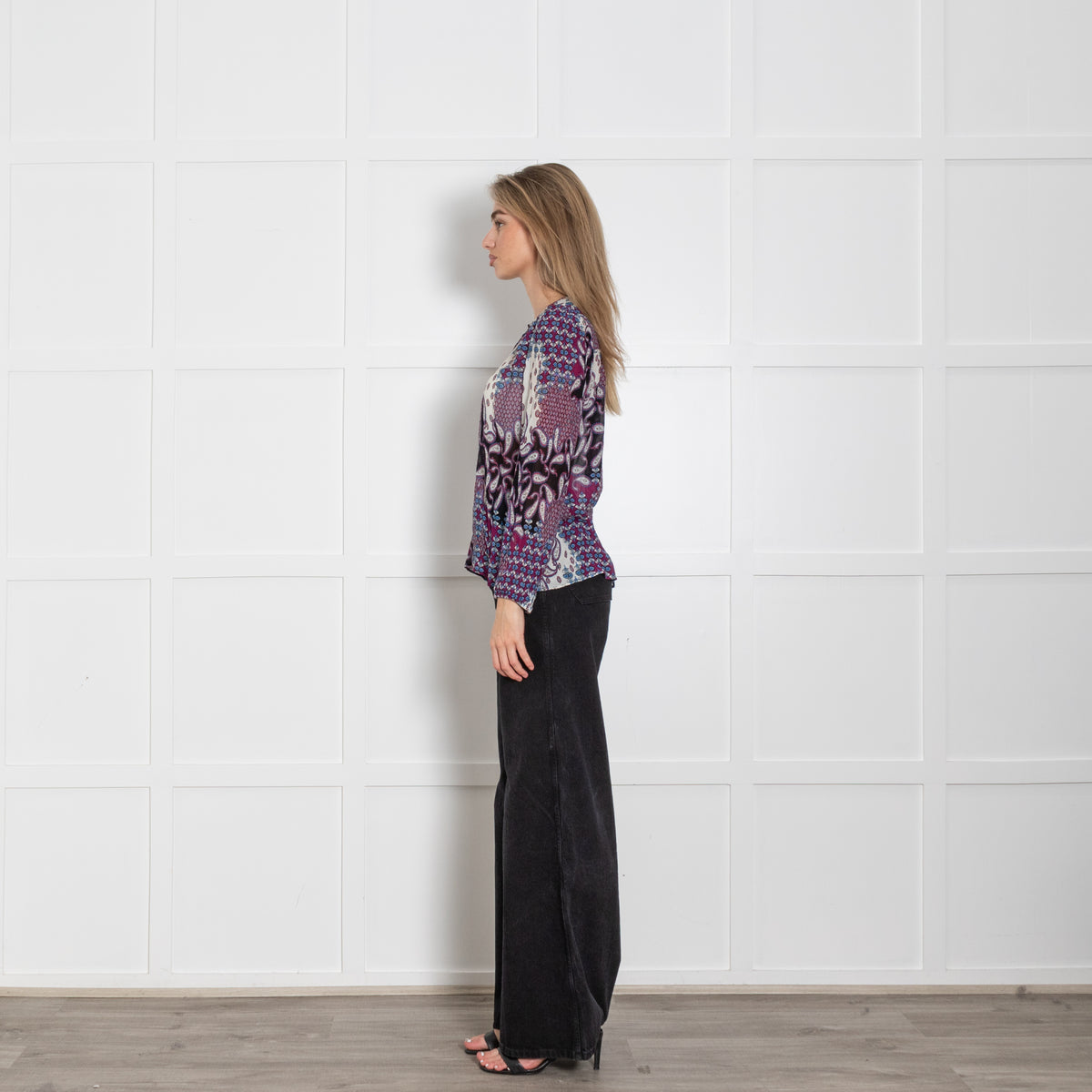 Ba&Sh Black Purple White Paisley Long Sleeve Top