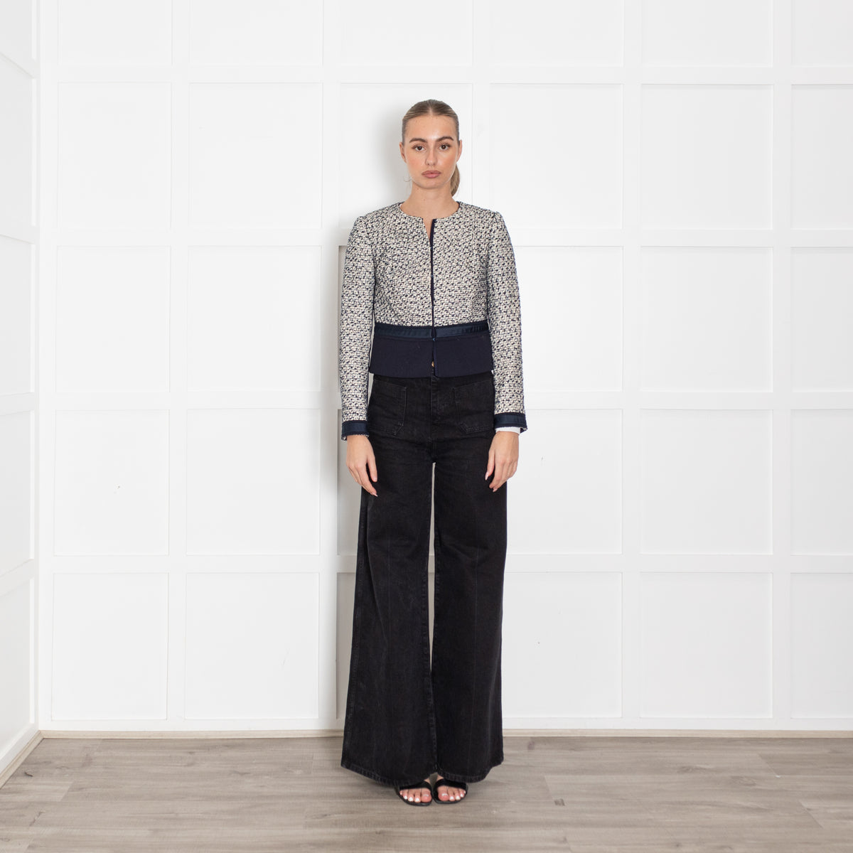 Tory Burch Navy White Tweed Short Jacket