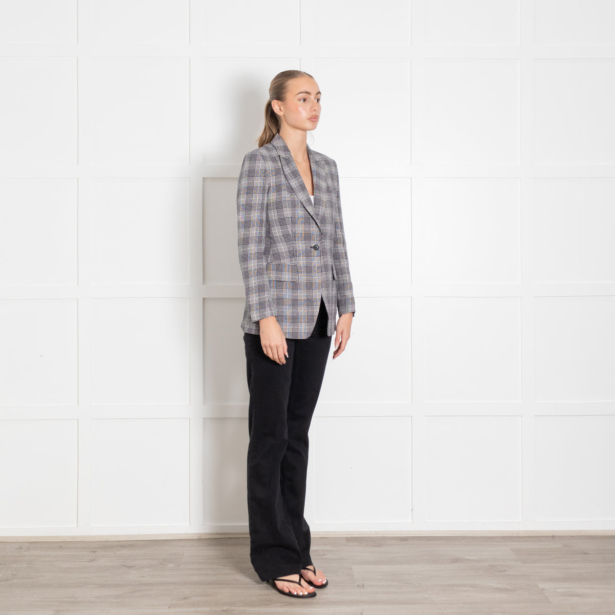 Rag & Bone Navy White Check Linen Blend Jacket