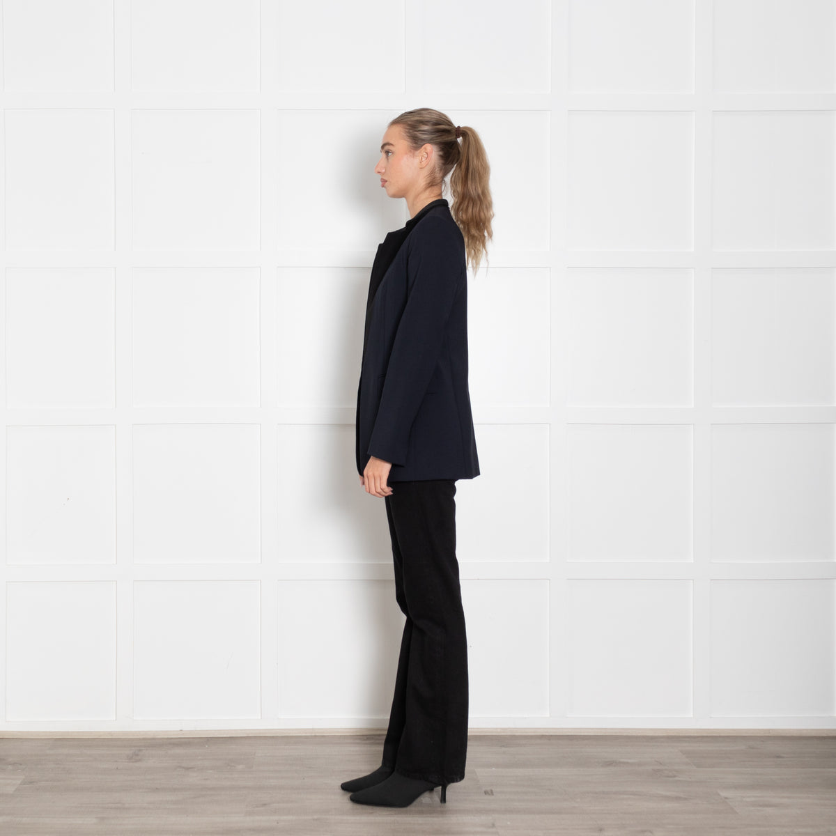 Sportmax Navy Blue Black Trim Edge To Edge Blazer Jacket