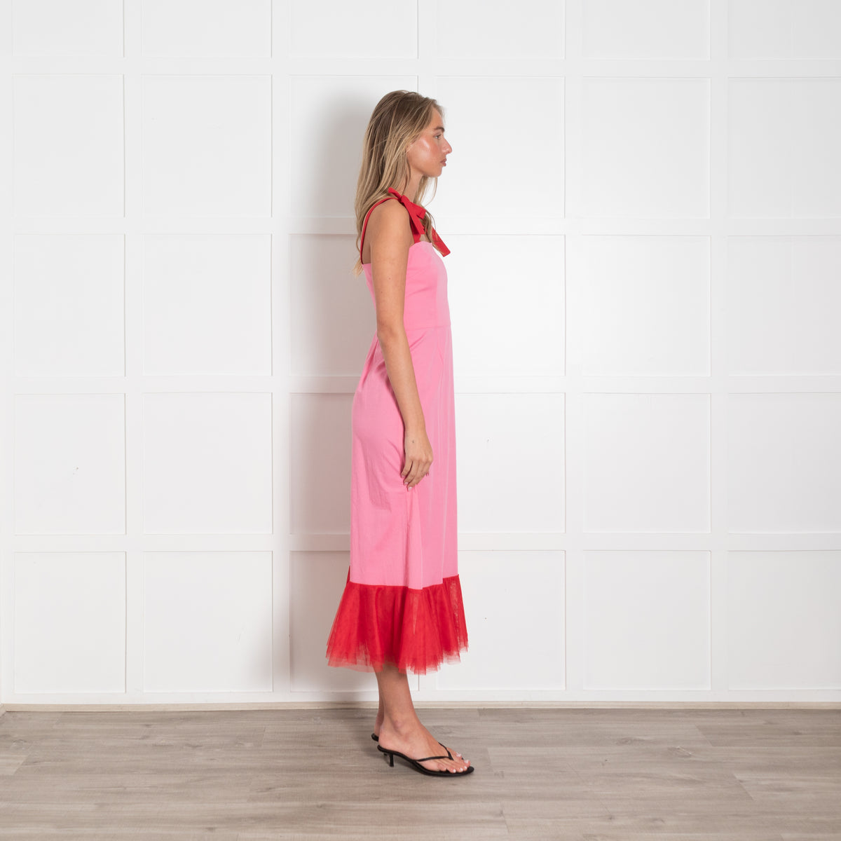 Staud Lagdon Pink with Red Tulle Hem Dress
